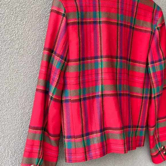 Virgin Red Wool Jacket, Vintage Louben Size 8 Blazer, Green, Yellow, Blue,Purple - Picture 7 of 12